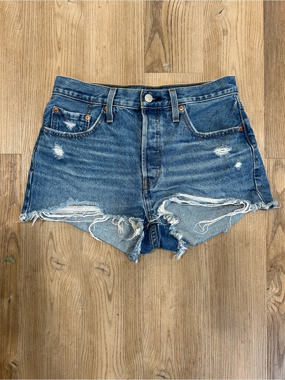 Levi's 501 Distressed Cutoff Denim Shorts - Blue